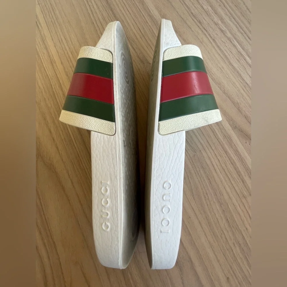 Gucci White Slides with Red and Green Stripes - Picture 8 of 10